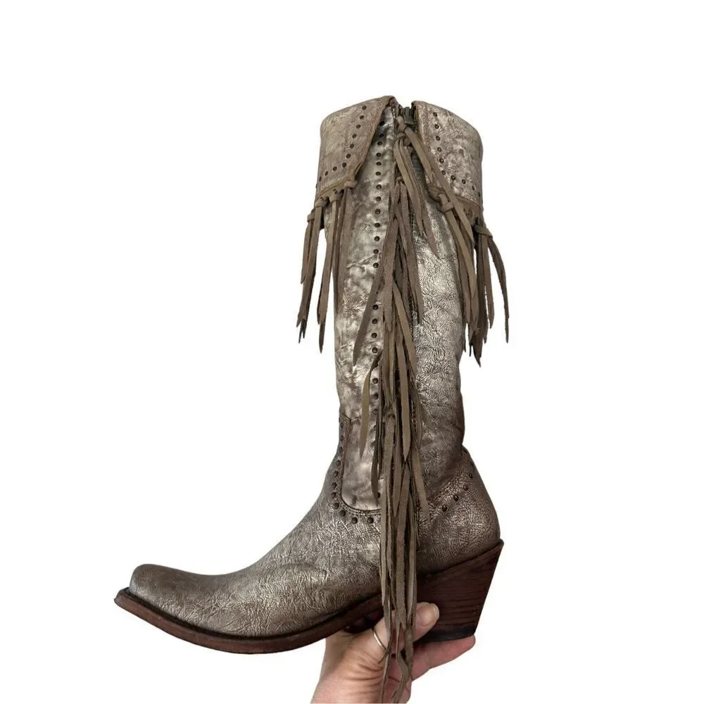 Liberty Black Women's Maritsa Fringe Zipper Knee High Boots Silver Gray Sz 9